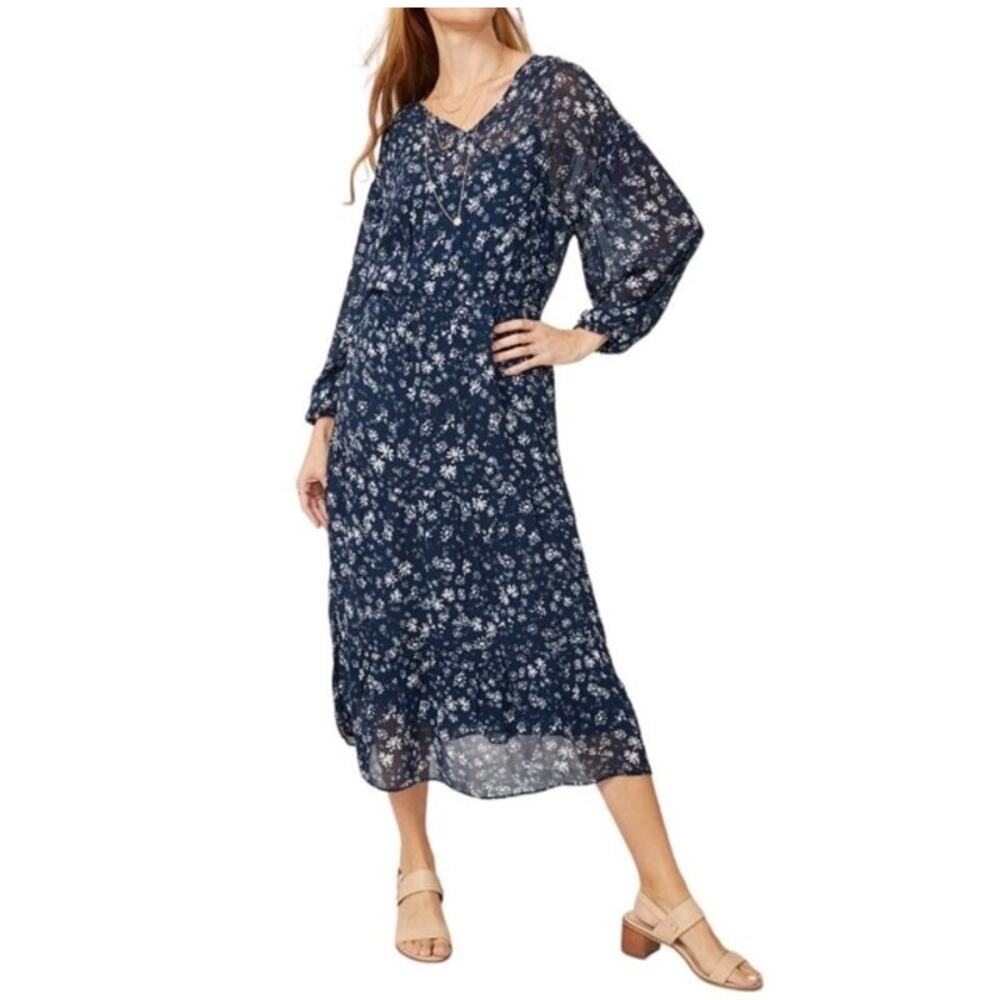 NWT Free People Wallflower Midi Maxi Dress Boho Navy Blue Floral Medium - Picture 2 of 11